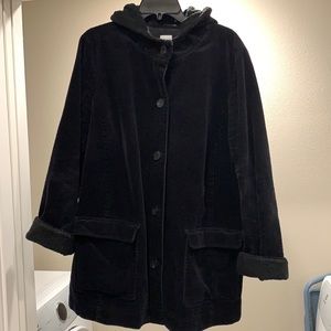 Corduroy black coat with hood.lined